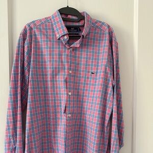 Vineyard Vines Classic Fit Tucker Pink and Blue Check; Men’s M Shirt
